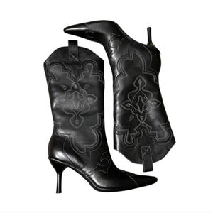 Kenneth Cole Reaction Black Pointed-Toe Mid-Calf Stiletto Boots